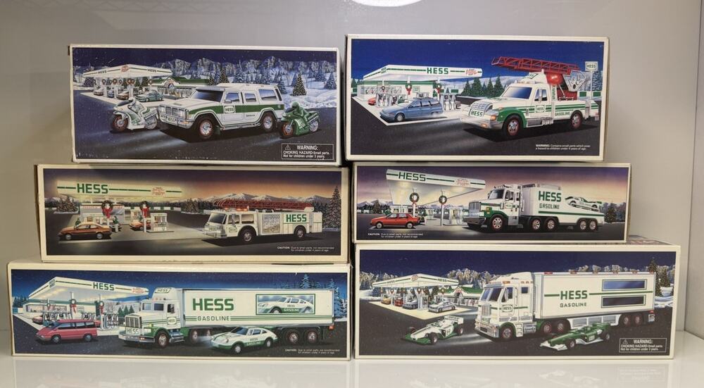Brand New Hess Toy Trucks Lot 6 NIB - SUV Motorcycles, Fire Truck, Tankers